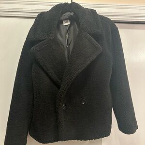 Gap Relaxed Sherpa Moto Jacket in black, large
